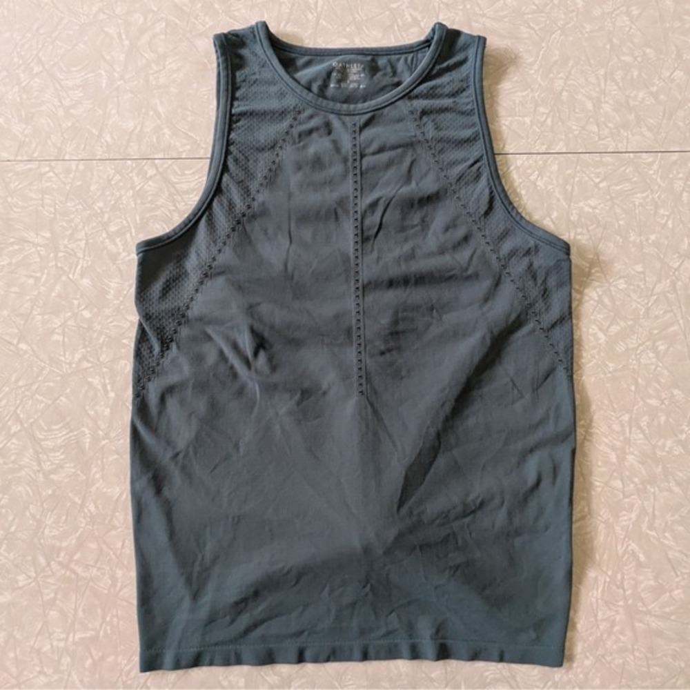 Athleta Foothills Split/Tie Back Tank Top Slate‎ Blue/Green Yoga Workout S